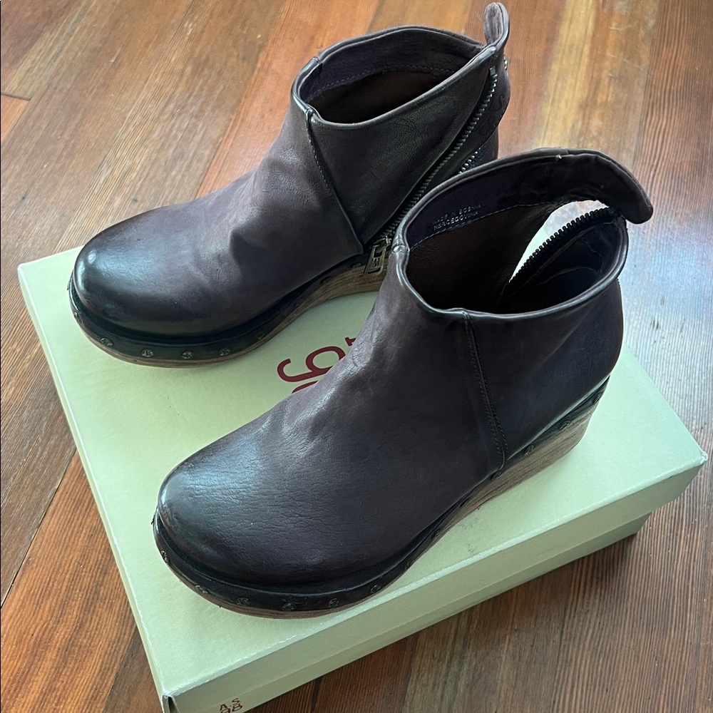 A.S.98 Women's Eggplant Savina Leather Wedge Boots - Picture 3 of 6
